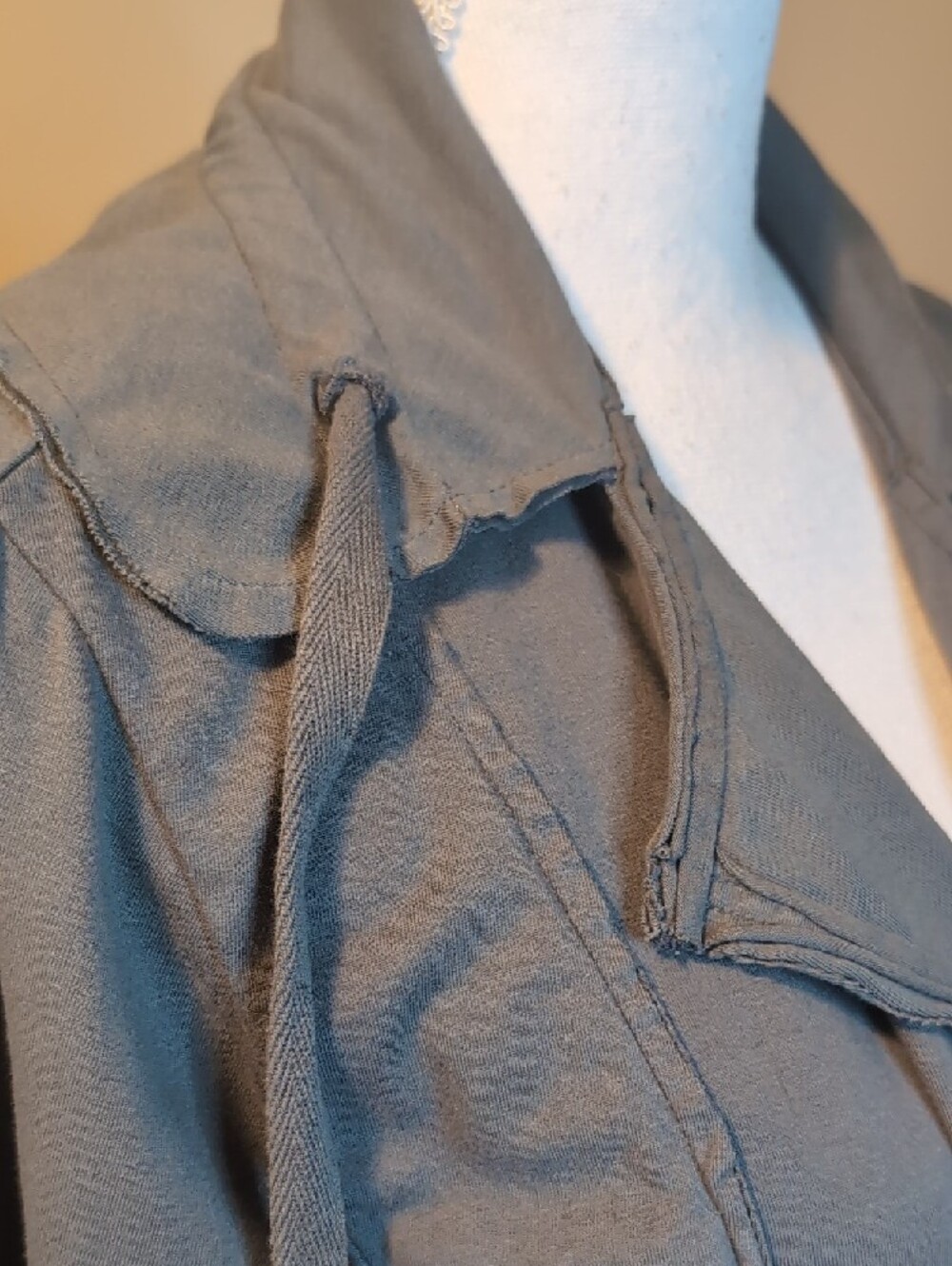Neon Buddha Sage Green Gray Long Length Yoga Stretch Jacket Wooden Buttons XL - Picture 14 of 16